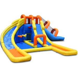 image:imageBig Splash Triple Water Slides and Pool Water Park 24 ft L x 21 ft W x 8 ft H Triple Slides Blower Included Splash Pool Netted for Safety Outdoor Fun for Kids