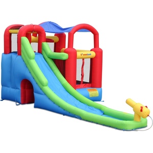 image:imageInflatable Bounce House or Water Slide Wet or Dry with Sun Roof Ball Pit 30 Balls Water Gun Fun Bouncing Area with Basketball Hoop Long Slide with Climbing Wall UL Certified Blower Included